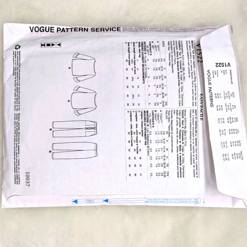 Sewing Pattern Pants Blouse V1522 - Picture 2 of 2